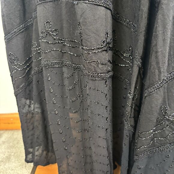 Advance One Size Maxi Skirt Black Flowy Boho Hippie Embroidery Flawed Hem - Picture 5 of 15